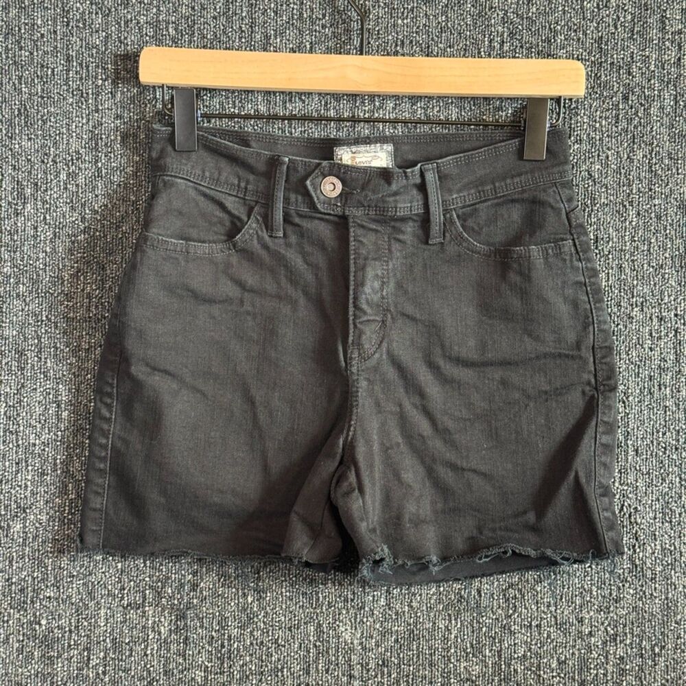 Levi's 512 Bermuda Shorts Frayed Raw Hem Black Denim Women's Size 4 Stretch